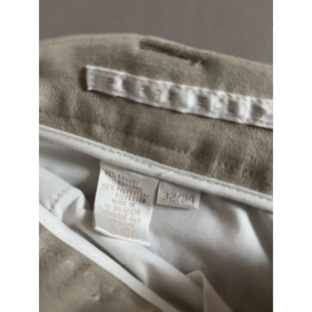 New Perry Ellis Dress Pants Mens 32 x 34 Stone Natural Gray Pleated Cuffed